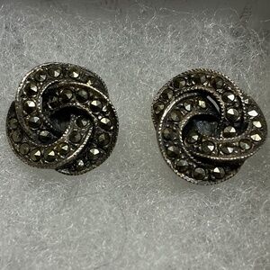 Vintage Sterling Silver BOMA Stud Earrings with Marcasite. 5/8 inch diameter